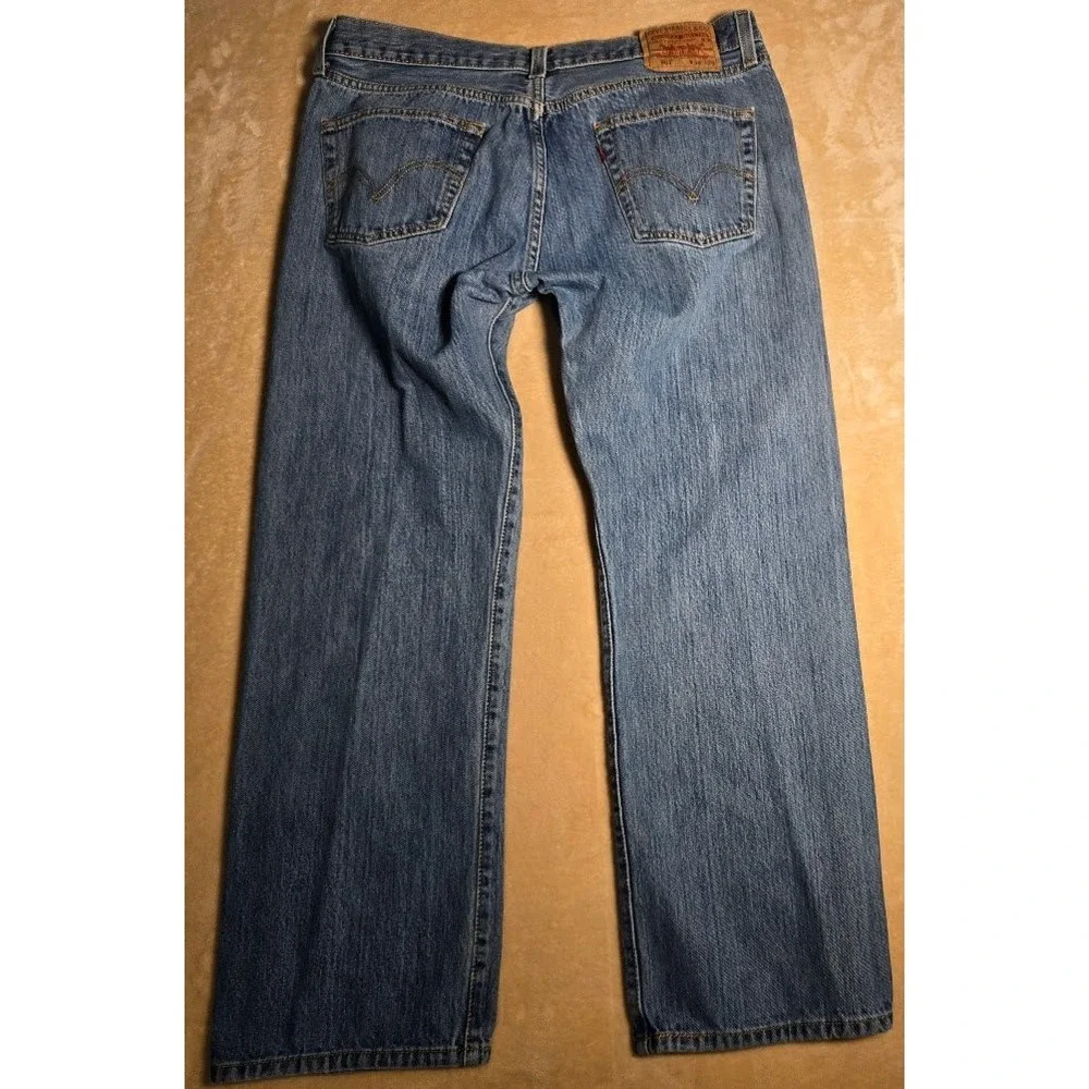 Y2K Levis 501 Original Mens Straight Button Fly Blue Jeans 36x29 Light wash 1091